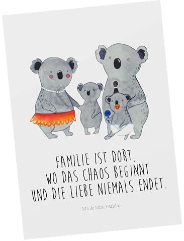 Mr. & Mrs. Panda Postkarte Koala Familie - Geschenk, Ansichtskarten, Koalas, Geburtstagskarte, Kinder, Mama, Einladung Geburtstag, Familienleben,