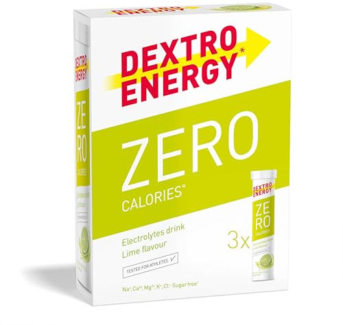 Dextro Energy Zero Calories I Recovery and Hydration Electrolyte Drink I Zero Effervescent Tablets I Lime | 3 Tubes, 60 Tablets |