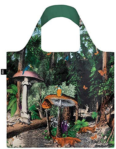 LOQI KW.BF Artist Kristjana S Williams Interiors Wiederverwendbare Einkaufstasche, Polyester, Schwarz Wald