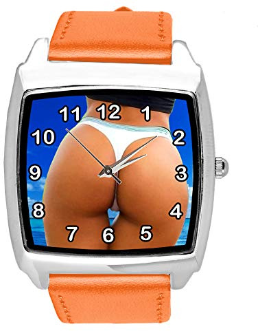 TAPORT® Hot Ass Quarz-Armbanduhr, echtes Leder, quadratisch, Orange