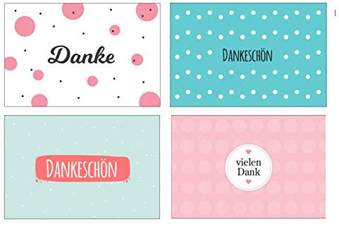12 Stück (4x3) Premium Dankeskarten (Klappkarten) mit 12 Umschlägen, Danke, Dankeschön, Karten, Dankekarten, Hochzeit, Geburt, Baby, Taufe, Abschied, Geburtstag, Jubiläum
