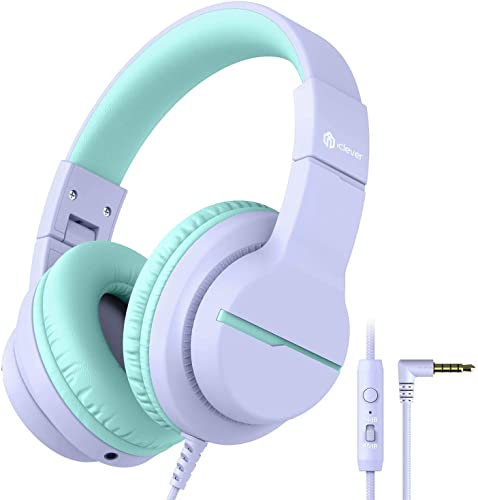 iClever HS19 Casque Audio Enfants, Ecouteurs Stéréo HD avec Microphone pour Enfants, Limiteur de Volume 85/94dB, Fonction de Partage, Ecouteurs Pliables pour l'Ecole/Ordinateur/Kindle
