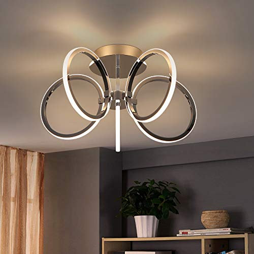 ZMH Deckenlampe LED Deckenleuchte Wohnzimmer: Modern 37W Wohnzimmerlampe Chrom 5 Ringe Schlafzimmerlampe Design 3000K Warmweiß Deckenbeleuchtung Metall Schlafzimmer Arbeitszimmer Büro Kinderzimmer