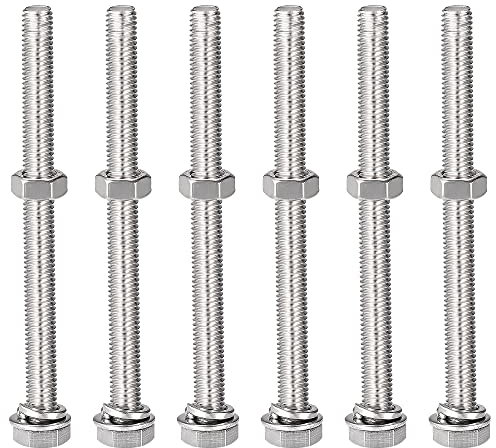 sourcing map M8 x 100 mm Sechskantschrauben, Muttern, Flach- und Sicherungsscheiben-Kits, 304 Edelstahl, Vollgewinde, Sechskantschrauben, 6 Sets