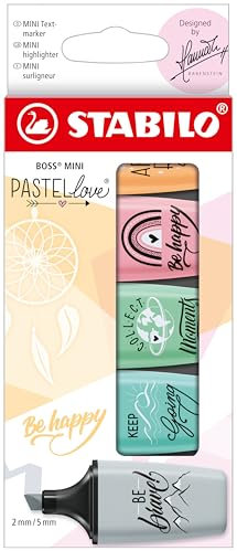 STABILO - Textmarker - BOSS MINI Pastellove 2.0-5er Pack - rosiges Rouge, zartes Türkis, Hauch von Minzgrün, seidengrau, sanftes Orange