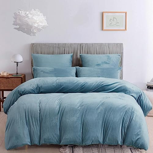 Damier Winter Bettwäsche 220x240cm Türkis Blau Plüsch Warme Bettwäsche Set 3 Teilig Cashmere Touch Bettbezug mit Reißverschluss und 2 x Kopfkissenbezug 80 x 80 cm
