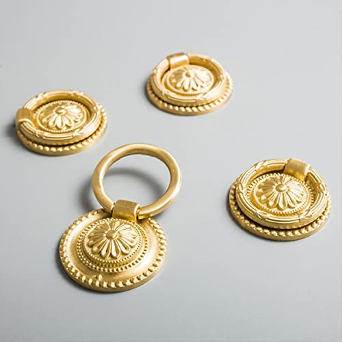 TentHome 4 Stücke Möbelknopf Schubladenknopf Möbelknauf Messing Ring Knöpfe Vintage Schrankknopf Gold Rund Barock Griff Knauf für Kommode Schublade Küchenschrank