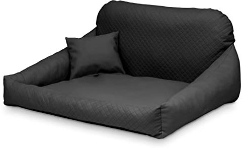 Juelle Hundebett aus Kunstleder Kuscheliges Hundekissen, Hundebett Kuschelig Weich und Elegant Hundesofa, Steppfront Hektor M-XL (M: 80x65cm, Schwarz)