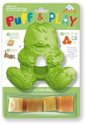 Yeti Puff and Play Dog Toy Interactive Nuggets Treats Dispenser Puzzle, Fun Stimulating Chew Toy for Teething, Behavior Training, Anxiety Calming, for Light to Moderate Chewers, Green