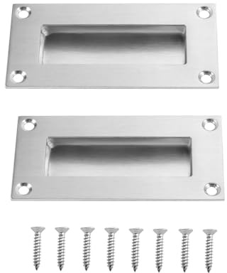 MiJunHD Recessed Flush Door Handles Stainless Steel Cabinet & Furniture Door Pulls 102 * 51mm Silver Rectangle Handles/Pulls for Interior & Closet Doors (2*Silver 102x51mm Rectangle)