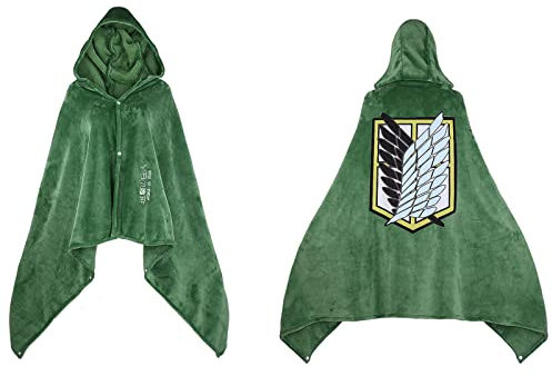 SINSEN AOT Cosplay Umhang Anime Levi Hoodie Tragbare Decke Grün Flanell Umhang Umfrage Corps Kostüm für Party Halloween Karneval, army, L