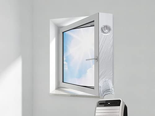 HOOMEE Fensterabdichtung für Mobile Klimageräte, Mit Angenähter Schlauch Verlängerung, Für Einflügelige Fenster mit Breiten Fensterbänken und Tief Eingebaute Flügelfenster, Altbauwohnungen, 300cm