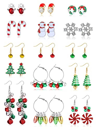 Finrezio Weihnachts Ohrringe Set - Baumeln Ohrringe für Damen & Mädchen - Party Geschenk