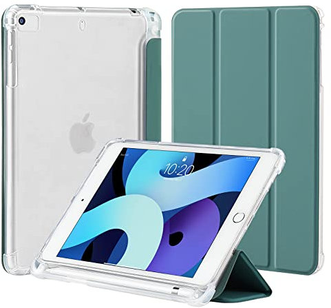 4UBonLife Funda para iPad Mini 5 Mini 4 con Portalápiz,Cover Protectora de TPU Suave, Carcasa Ligera y Delgada con Translúcido Esmerilado Trasera Cubierta para iPad Mini 7.9 Pulgadas, Verde Noche