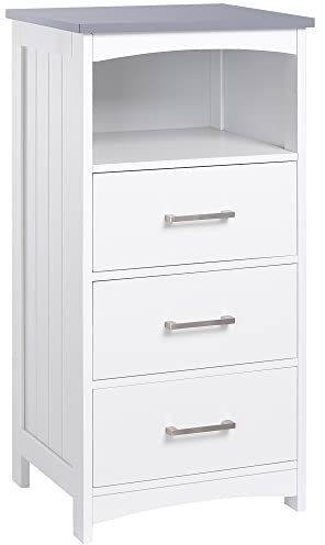 kleankin Meuble de Salle de Bain sur Pied Meuble de Rangement Armoire de Toilette sur Pied avec 3 tiroirs et 1 Niche - 40 x 33 x 80 cm - Blanc