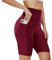 AMIYOYO Radlerhose Damen mit Taschen High Waist Sporthose Kurze Leggings Blickdicht Sportshorts Dehnbar Hotpants Bequem für Sommer Yoga Fitness Gym(Weinrot,S-M=DE34-40)