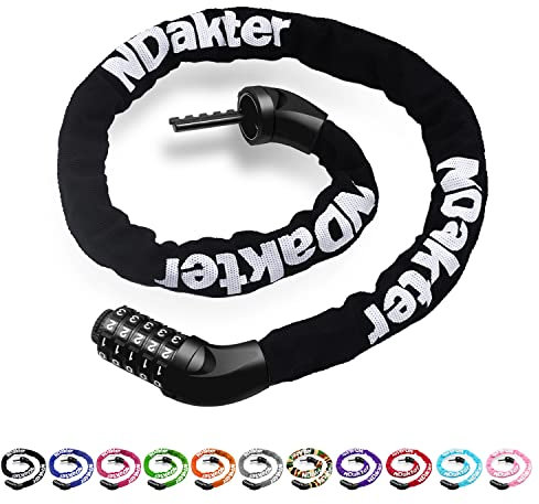 NDakter Bike Lock, 5 Digit Combination Bicycle Lock, Alloys Steel Bike Locks High Security, 4.27 Ft Heavy Duty Anti-Theft Bike Chain Lock for Cycle,Electric Bike, Scooter,Motorcycle, Door(Black)