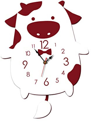 HOMSFOU Kinderuhr Dekor Wanduhr Uhr in Form Einer Cartoon-Kuh stille Uhr Dropshipping schmücken Pendel Kind Hölzern Hängende Wanduhr