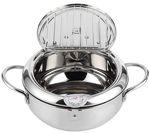 Mini Pentola per Friggere in Acciaio Inossidabile in Stile Giapponese con Fornello a Induzione per Termometro Compatibile con Friggitrice Piccola (Misura grande 24 cm)