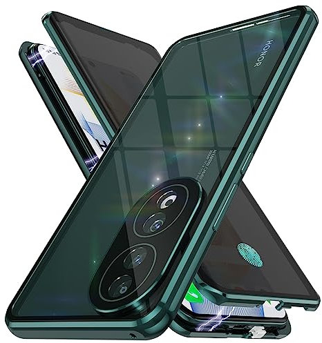 Cover Compatibile con Honor 90 5G, Custodia Anti Peeping Privacy, Metallo Magnetico Fronte e Retro Protezione Case - Verde