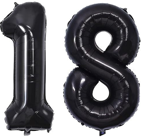Vthoviwa 40 Zoll/18 Farbens Luftballon Zahlen 18/81 Schwarz, Helium Luftballon 18/81. Geburtstag Foil Ballon, 0123456789,10-19,20-25,30,40,50,60,70,80,90, Folienballon 18/81 Party Dekoration