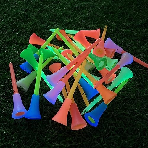 Crestgolf Golf Tees,Golf Tees Kunststoff 3 1/4 Zoll,Top Golftees, Langlebige Gemischte Farben Golf Tees Mit Gummi 83mm 24pcs, Glühen in der Nacht Tees Golf Zubehör