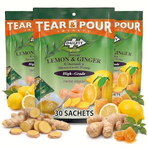 Dalgety Instant Lemon & Ginger Tea - Herbal Infusion Pouches 270g Bag (Total 30 Sachets) Cartons 100% Natural, Caffeine Free Tea; Delicious and Packed with Unique Health Benefits