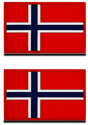 2 Pezzi 3D PVC Gomma Bandiera del Norvegia Norvegese Emblema Nazionale Gancio Toppa