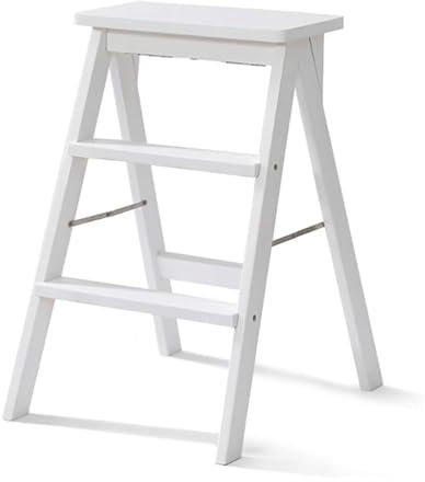 PZEOB 3 Step Ladder Folding Solid Wooden Stepladders with Locking Hinge Pine Wood Step Stool Indoor Outdoor Ladder Loft Ladder