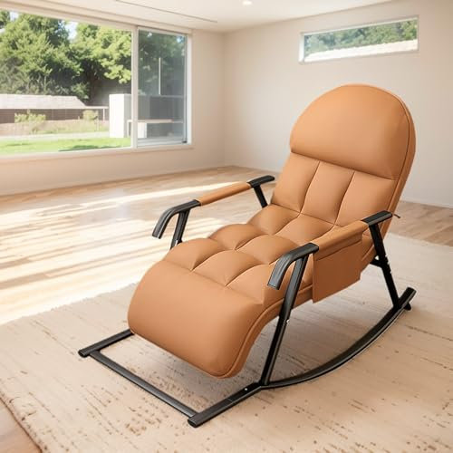 T-ZBDZ Schaukelstuhl Schaukelsessel, mit Armlehnen, Schwingsessel Schaukelstühle, Relaxstuhl, 5-stufig Verstellbare Rückenlehne & Fußstütze, Relaxsessel, Wohnzimmer, Schlafzimmer, Balkon, Orange