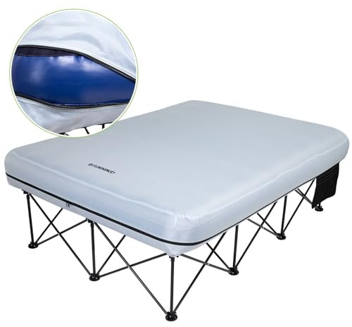 FUNDANGO Lit de Camp Double Avec Matelas Pneumatique, Pliable Pour 2 Personnes, Portable Avec Pompe à Air, Table d'Appoint, Pour Voyage, Pêche