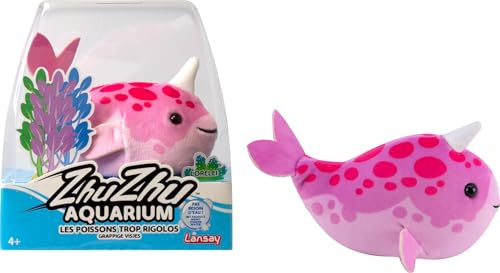Lansay - Zhu Zhu Aquarium Coral der Narwal - Interaktiv - Ab 4 Jahren | Meeresbegleiter - Kräftiges Pink und Kuscheliger Griff - Sorgt Immer für Überraschungen - Komplett ohne Wasser Nutzbar