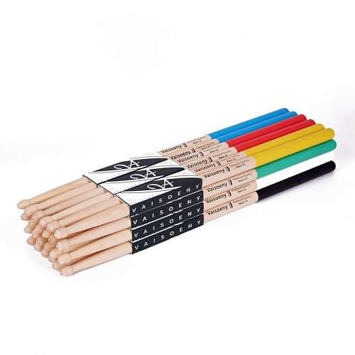 Vaisoeny Trommelstöcke mit rutschfestem Gummigriff, 5A Drumsticks für Erwachsene, 12 Paar klassische Ahornholz-Trommelstöcke für Kinder, professionelles Musikinstrument-Percussion-Zubehör