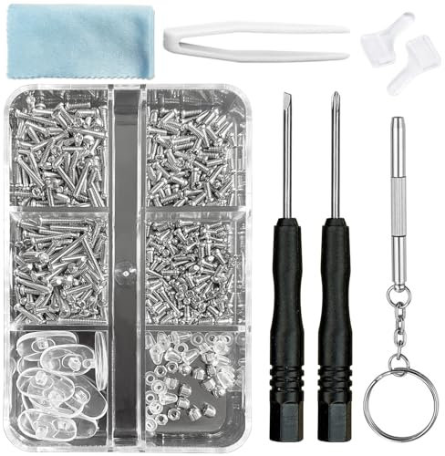 PTSLKHN Eyeglass Repair Kit with Screws, 15 Types Screws for Eyeglasses - Frame Screws, Hinge Screws, Nose Pads Screws - Essential Eye Glasses Repairing Kit Tool