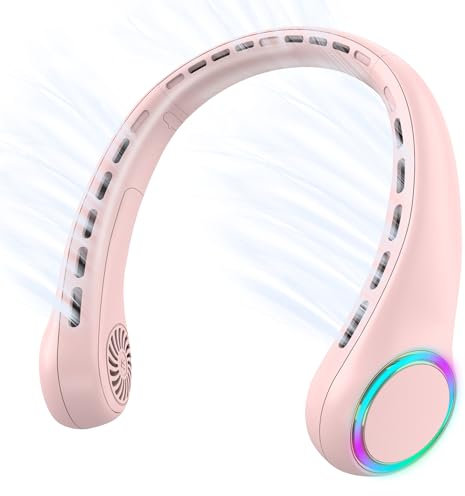 GULAKI Portable Fan with 5-17H Lifespan, 3 Adjustable Speeds and 64 Cool Lights, Rechargeable Neck Fan for Summer (Pink)