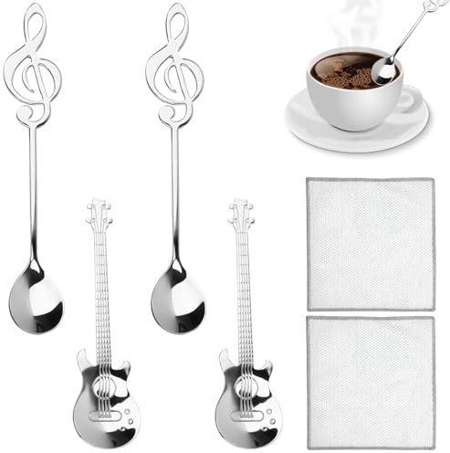 Dncvb 6 Piezas Guitarra Cucharillas de café, Cuchara de Acero Inoxidable, Diseño Moderno Cuchara de té Cuchara de Postre Pequeña, Fácil de Limpiar, Apta para Lavavajillas