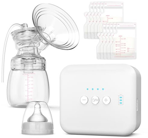 Tire-lait électrique portable Baemee, certifié CE, sans BPA, efficace et silencieux, reproduisant la succion du bébé, avec embout en silicone. livré avec 10 sacs de conservation du lait.