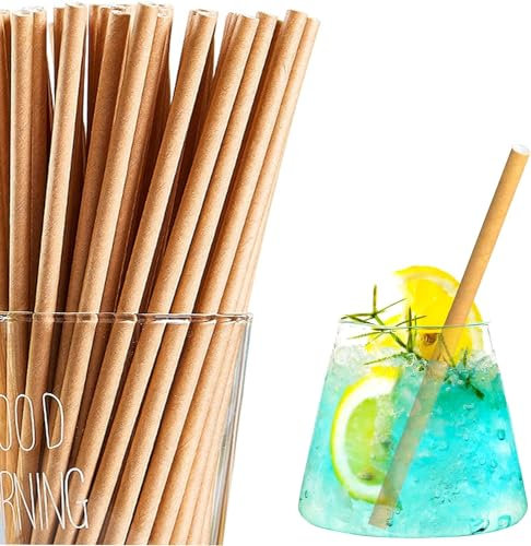 Papierstrohhalme 500 Stück Ø 6 mm 19,7cm Strohhalme Papier Biologisch abbaubar, Geeignet Einweg Trinkhalme aus stabilem Kraftpapier für Parteien Trinken, Party