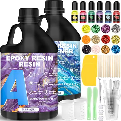 RDDAIPE Epoxidharz Set 4L/135.2oz, Epoxy Resin, Epoxyd-Harz Set, 1: 1 Kunstharz Gießharz, Ungiftig, Transparent, Schnellhärtend, Epoxid Harz für Holz, Schmuck, Art Craft, Formen,Untersetzer,Anfänger
