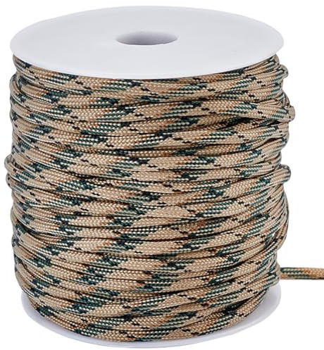 SOFPLATE 50M/55 Yards Craft Parachute Cord 4mm Polyester Rope with Plastic Spool Technora Hanks Parachute Spandex Camel Technora Thread Ropes for Jewelry Bracelet Necklace Outdoor Supplies DIY Making
