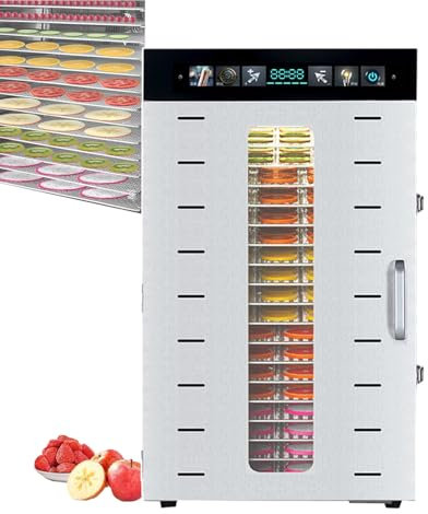 Food Dehydrators & Electric Food Dryer Machine & Stainless Steel Food Drying Machine with Visual Glass Window for Drying Fruit Rolls/Meat - 16/20 Layers, 28mm/1.1inch Grid Space,20-layer