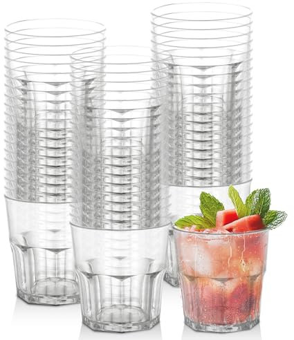 LEKEFETO 60 bicchieri di plastica riutilizzabili da 200 ml, in acrilico, trasparenti, in plastica rigida, impilabili, per Natale, feste, matrimoni