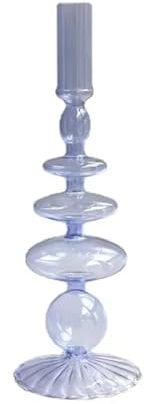 Candlestick Holder Decorative Candle Holders Colorful Glass Flower Vase for Home Decoration Wedding Decoration Centerpieces Candlestick Gift(Lilac Lace)