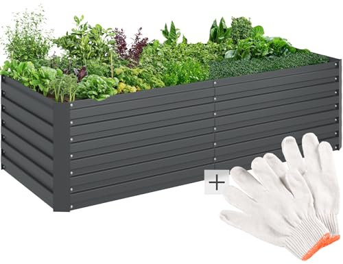 TecTake® Orto Rialzato, 880l, Zincato, 200 x 80 x 56 cm, Struttura in Acciaio Zincato, Base Aperta, Perfetto per Verdure, Erbe Aromatiche e Fiori, Montaggio Rapido, Alta Stabilità, Giardino Rialzato