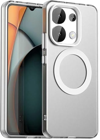 ILING Cover per Xiaomi Redmi Note 13 4G, Compatibile con la Ricarica Magnetica, Ultra Sottile Traslucida Matte Rigido PC + Flessibile Silicone TPU Bumper Antiurto Custodia (Bianco)