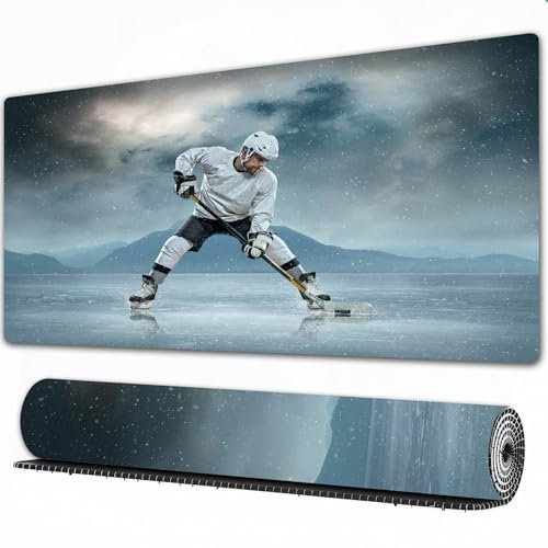 FEHWI Grand Tapis de Souris de Jeu avec Bords surpiqués et Dos antidérapant,sous-Main pour Clavier et Souris,Cadeaux pour Mari de la Part de sa Femme Joueur de Hockey sur Glace sur Patinage,90×40 cm