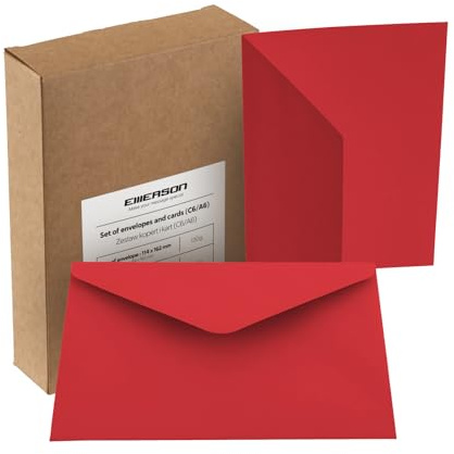 Emerson Briefumschläge bunte postkarten blanko C6 (50 Stück) Kuvert, blanko karten zum selbstgestalten, Grußkarten - 130g 114x162 mm,mit beiliegenden gefalteten Karten 210g 105x148 mm - Rot
