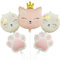 DazzJoy 5 Stück Katzen Deko Luftballons Geburtstag Set, XXL Luftballon Katze Tiere Ballons, Folienballon Tiere Katzen Geburtstag Deko Mädchen, Rosa Creme Kronen Katze Ballon für Kindergeburtstag Deko