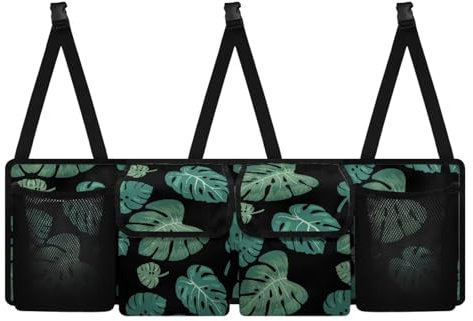 Wismoutput Organiseur de coffre en feuille de palmier et de rangement à suspendre pour siège arrière - Lavable - Accessoires de voiture - Tissu Oxford - Gain de place - Sac de rangement pour siège