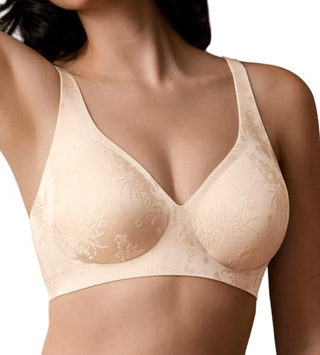 SHARICCA Bras for Women Seamless Full Coverage Push Up Deep V Jacquard Soft Bralette with Comfortable Support,Golden,3XL